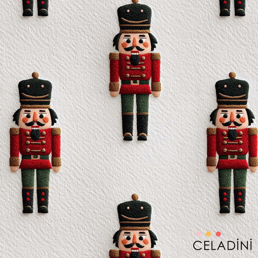 3D Nakış Efektli Fındıkkıran Askerler Yılbaşı Kumaşı