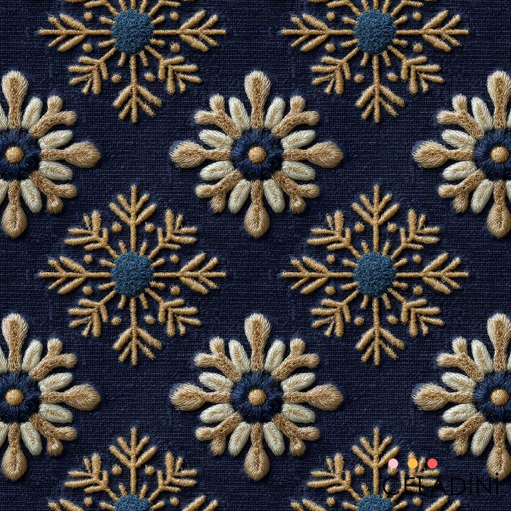 3D Nakış Efektli Gece Parıltısı Yılbaşı Kumaşı