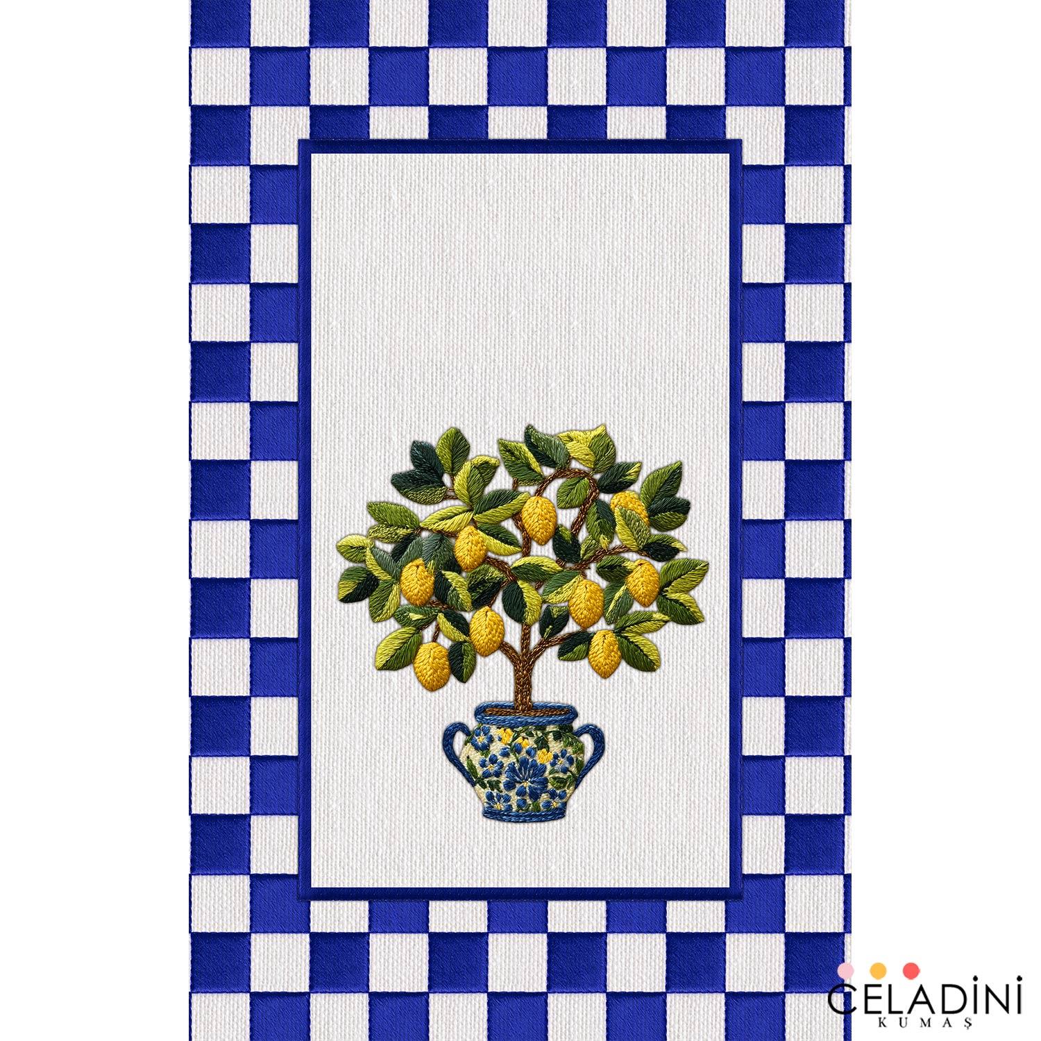 3D Nakış Efektli Limon Ağacı Fırın Örtüsü Kumaşı