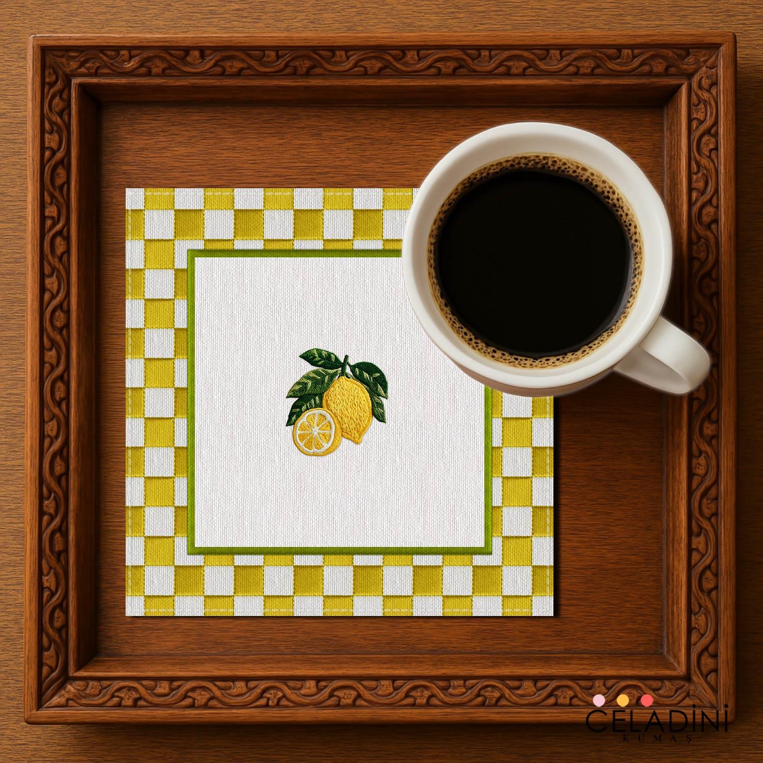 3D Nakış Efektli Limon Kokteyl Peçetesi Kumaşı