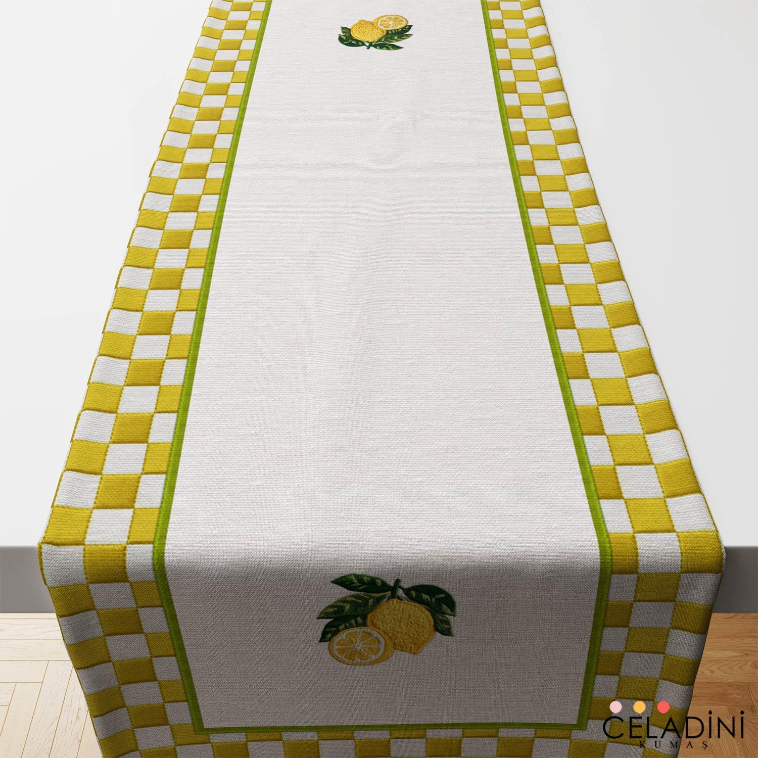 3D Nakış Efektli Limon Runner Kumaşı