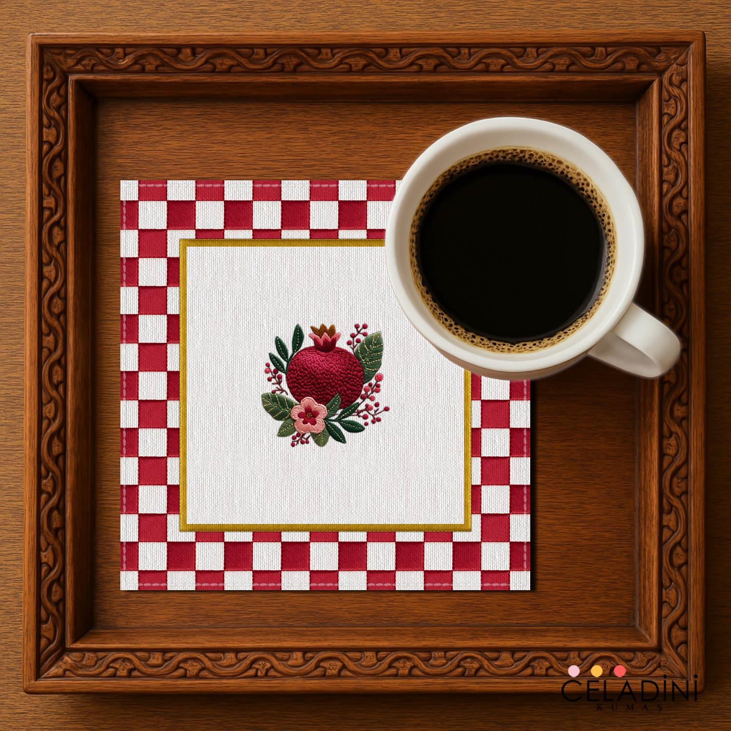 3D Nakış Efektli Nar Kokteyl Peçetesi Kumaşı