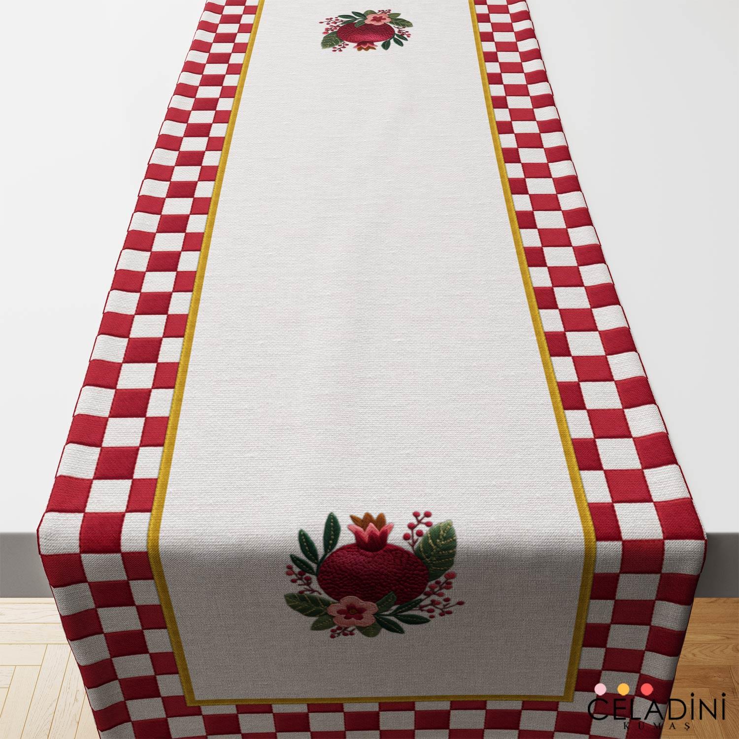 3D Nakış Efektli Nar Runner Kumaşı