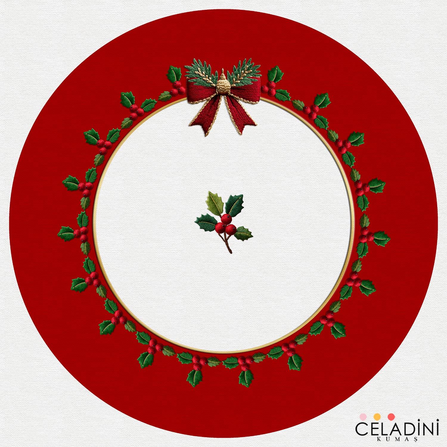 3D Nakış Efektli Yılbaşı Supla Kumaşı Kırmızı