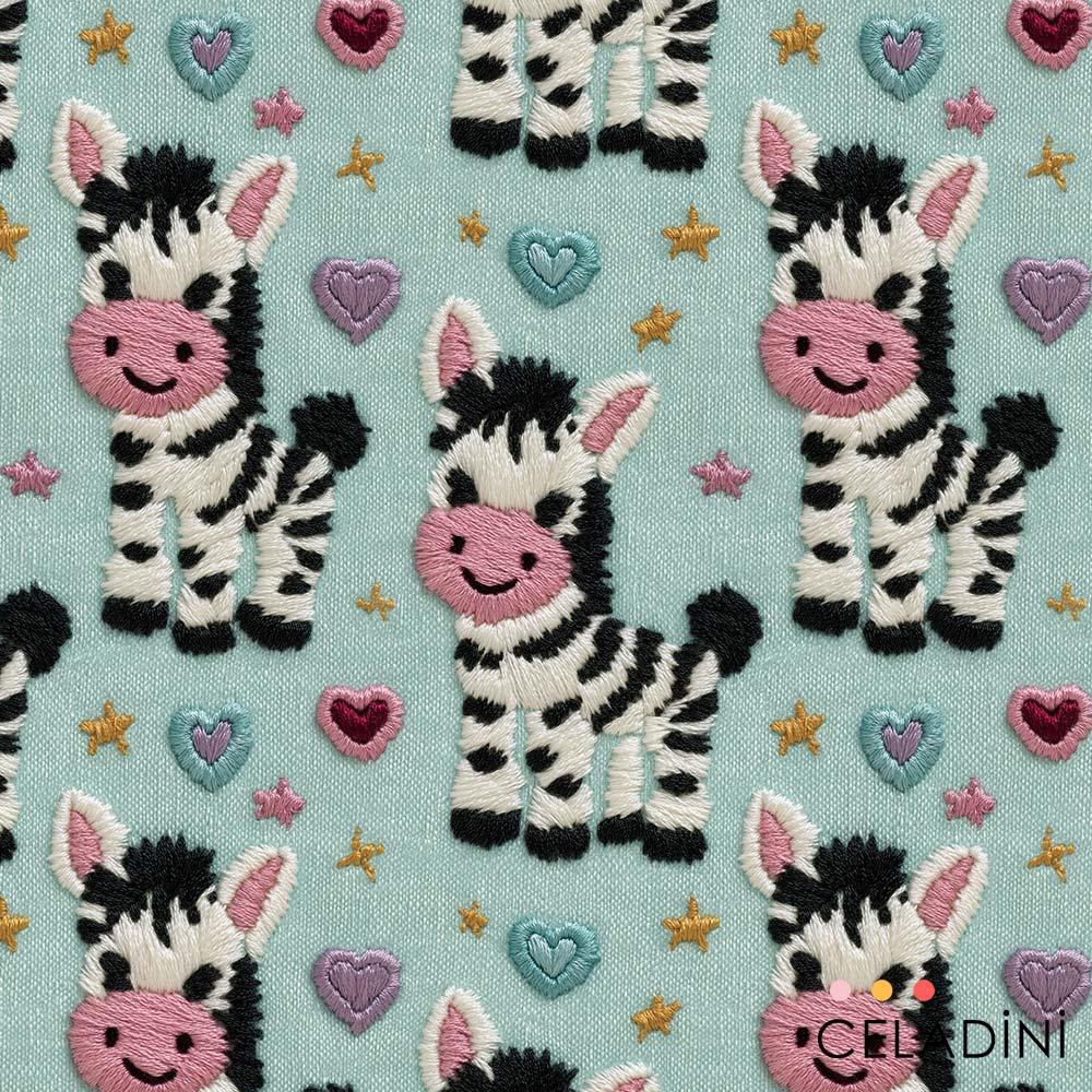 3D Nakış Efektli Zebra Desenli Kumaş