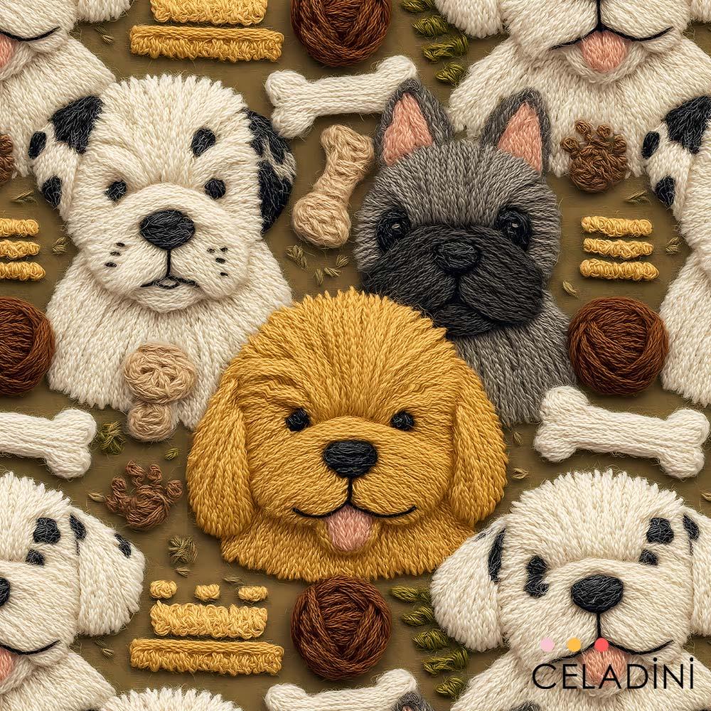 3D Nakış Köpek Desenli Kumaş