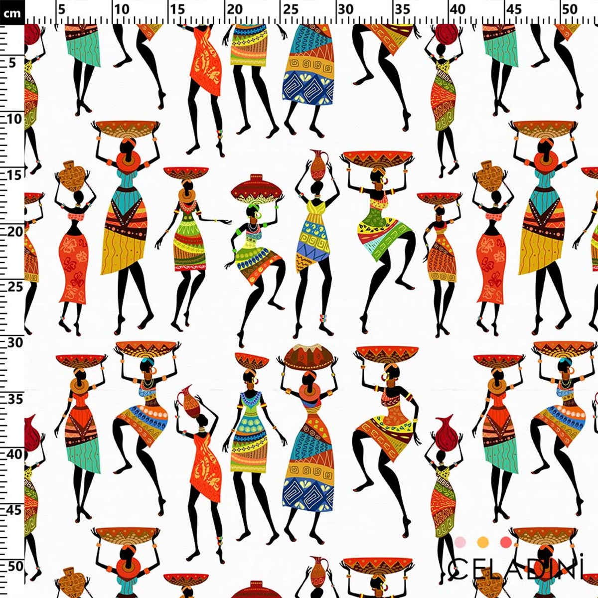 Afrikalı Kadınlar Desenli Kumaş Versiyon-1 (Beyaz)