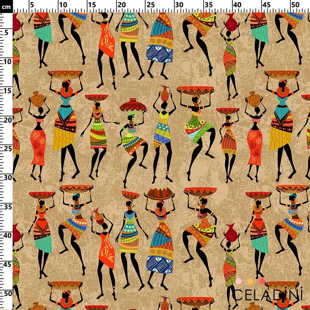 Afrikalı Kadınlar Desenli Kumaş Versiyon-1 (Kahve)