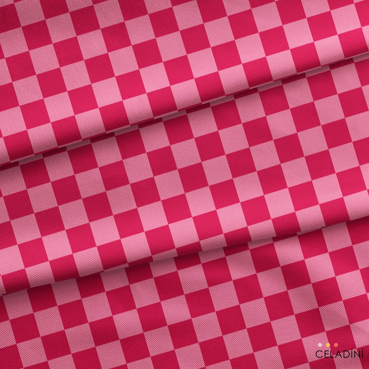 Ahududu Kırmızısı / Pembe Damalı Kumaş