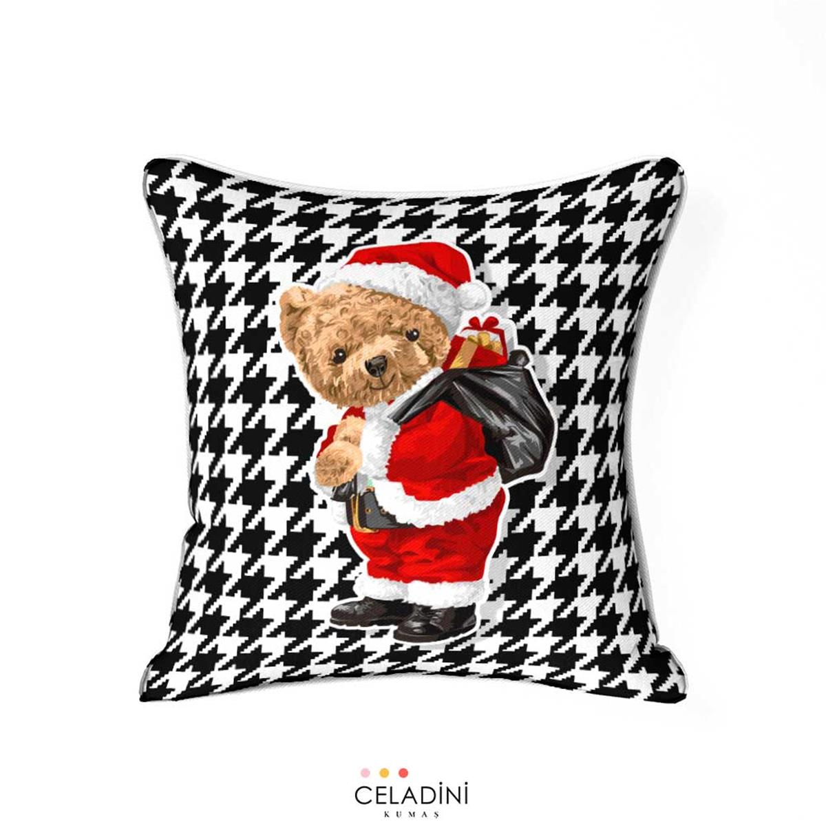 Ayıcık Noel Baba Yılbaşı Kırlent Kumaşı