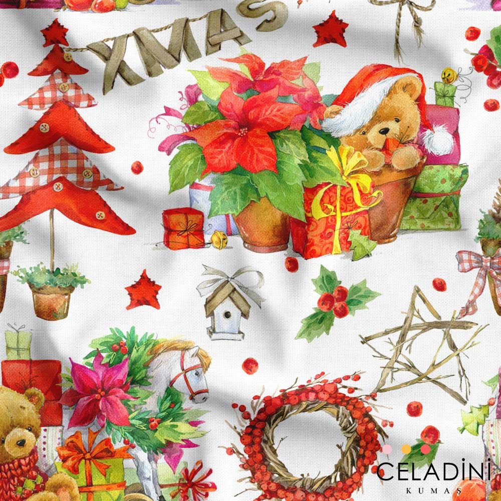 Ayıcıklı Yılbaşı Kumaşı