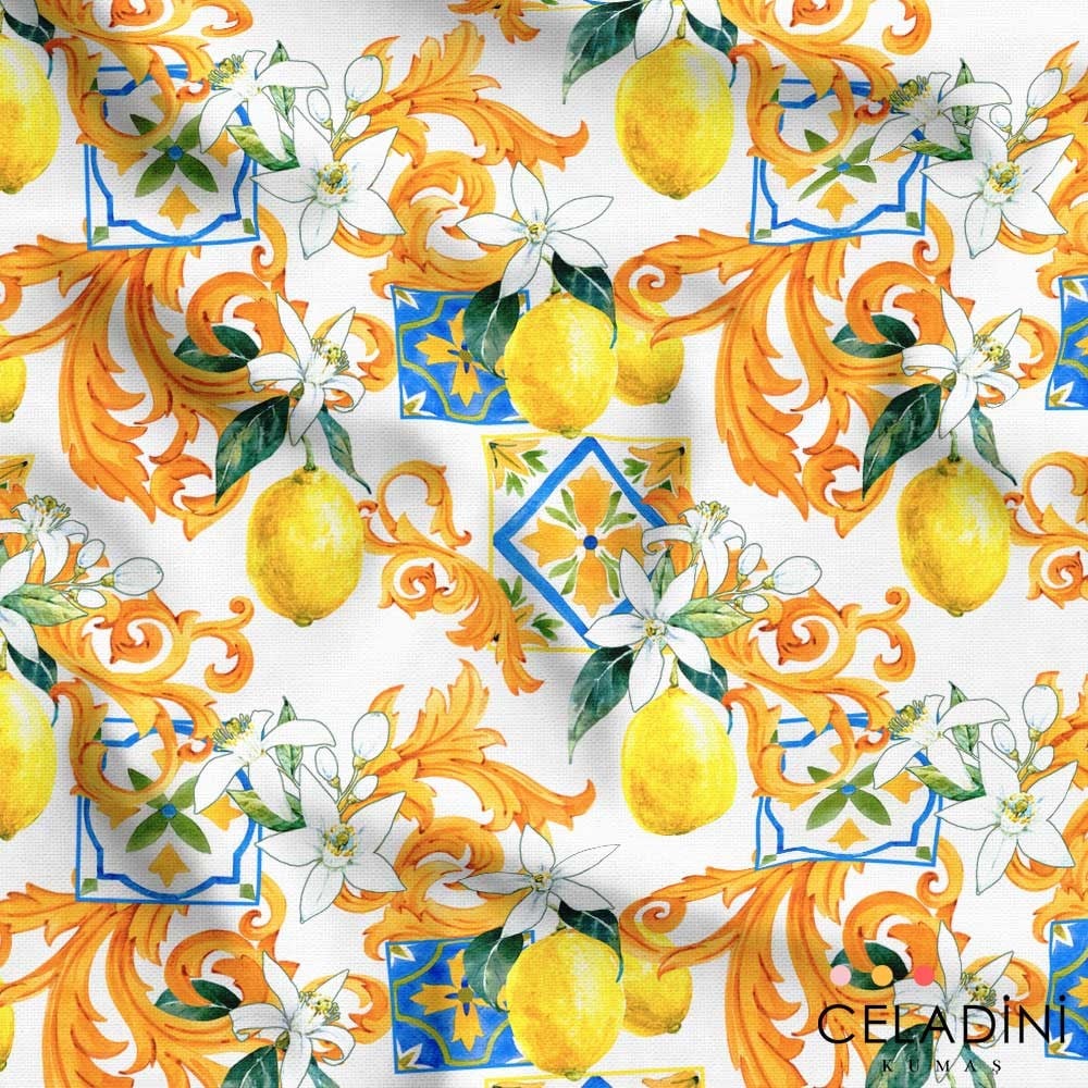 Barok Süslemeli Limon Desenli Kumaş