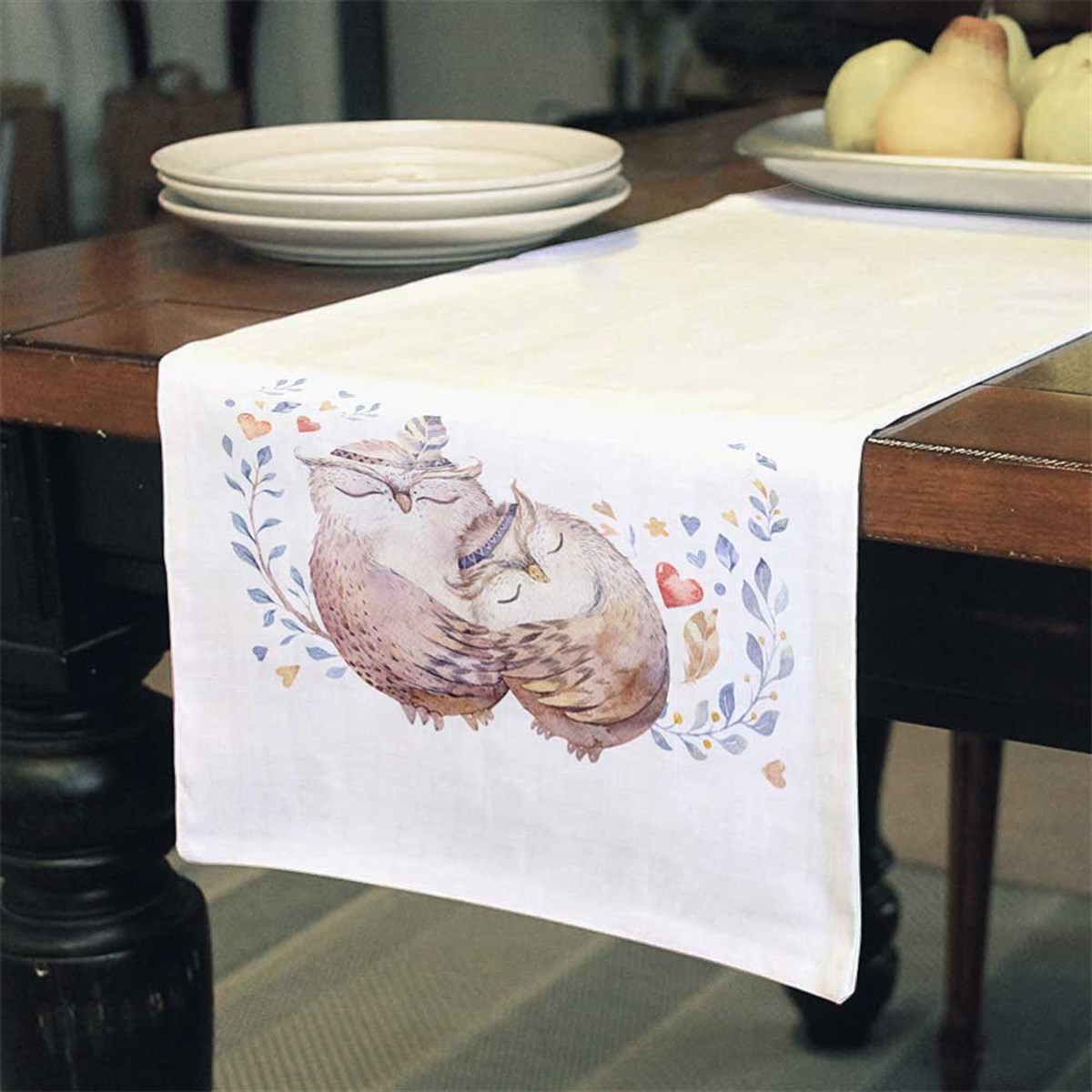 Baykuş Desenli Runner Kumaşı