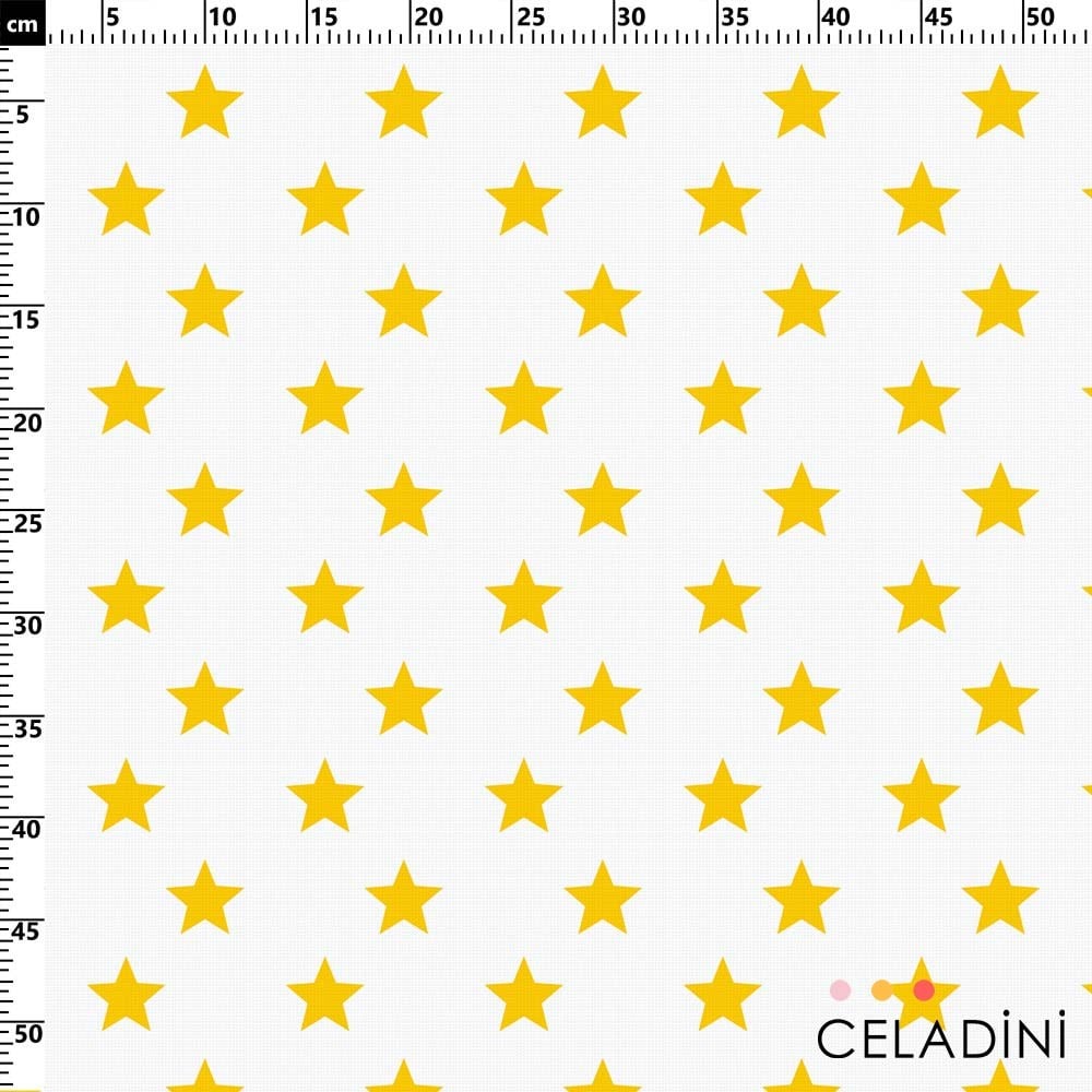 Beyaz Fon Sarı Yıldız Desenli Kumaş