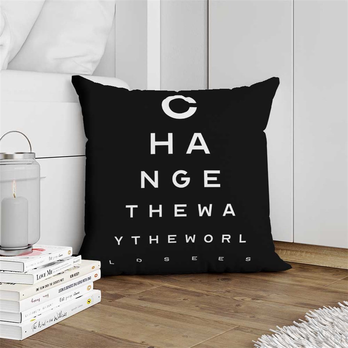 Change the way the world sees (Siyah) Kırlent Kumaşı