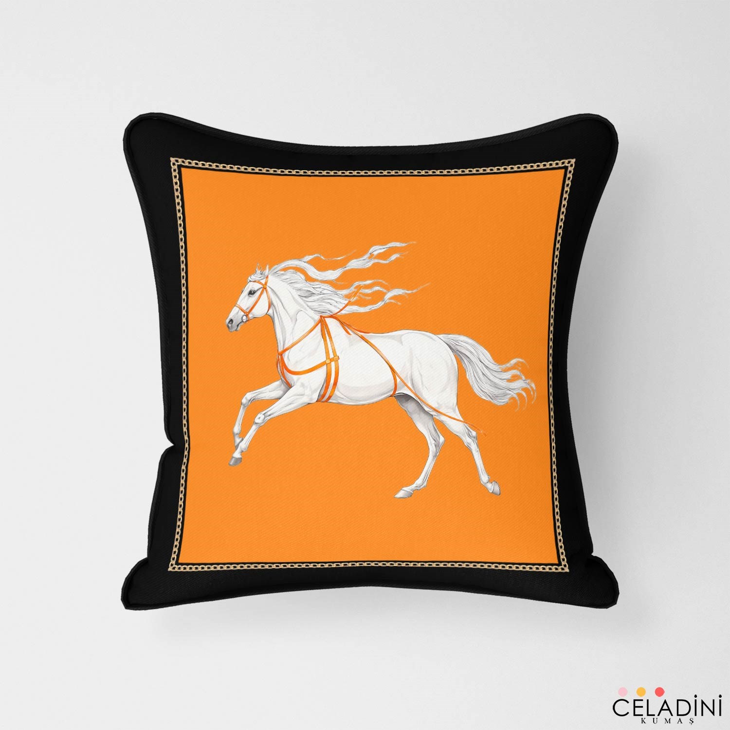 Chevaux Serisi At Desenli Kırlent Kumaşı