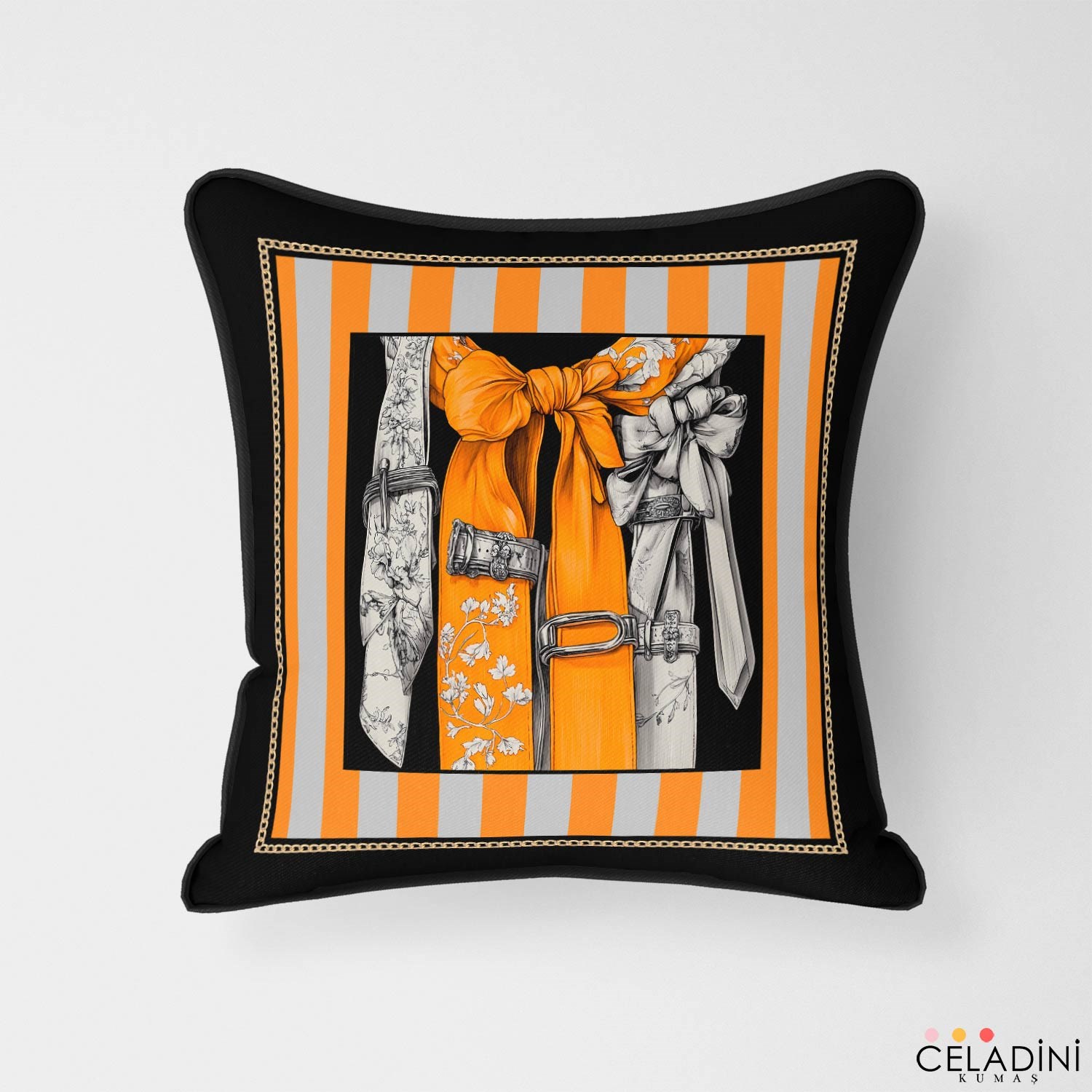 Chevaux Serisi Çizgili Fular Desenli Kırlent Kumaşı