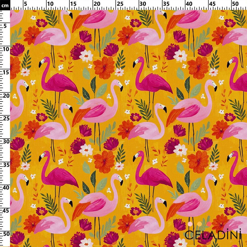 Çiçekli Flamingo Desenli Kumaş