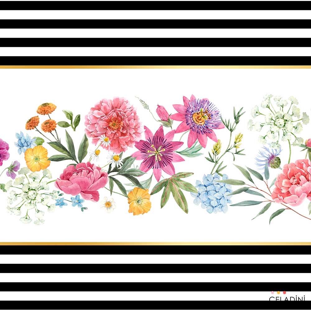 Çizgili Passiflora Çiçekli Runner Kumaşı