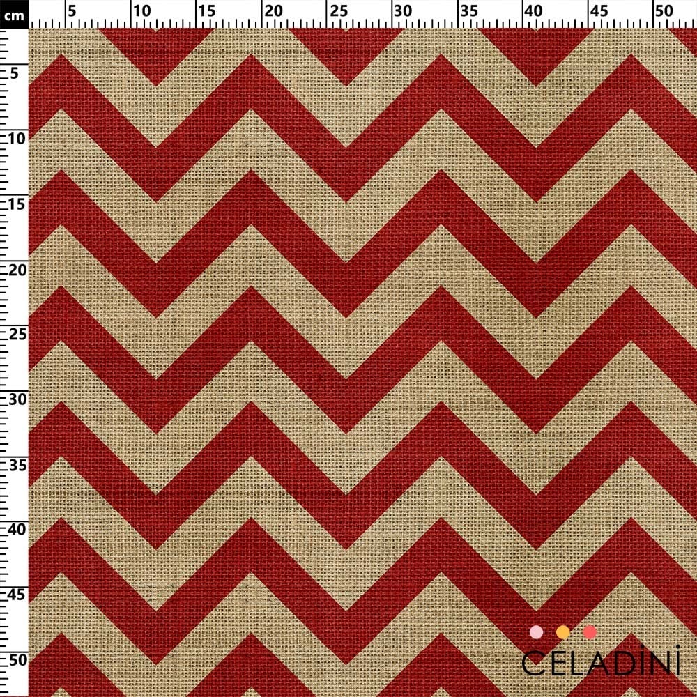 Çuval Görünümlü Kırmızı Zigzag Kumaş