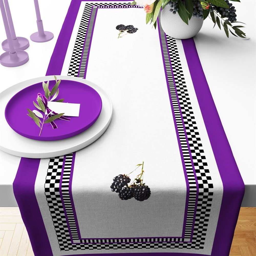 Damalı Böğürtlen Desenli Runner Kumaşı