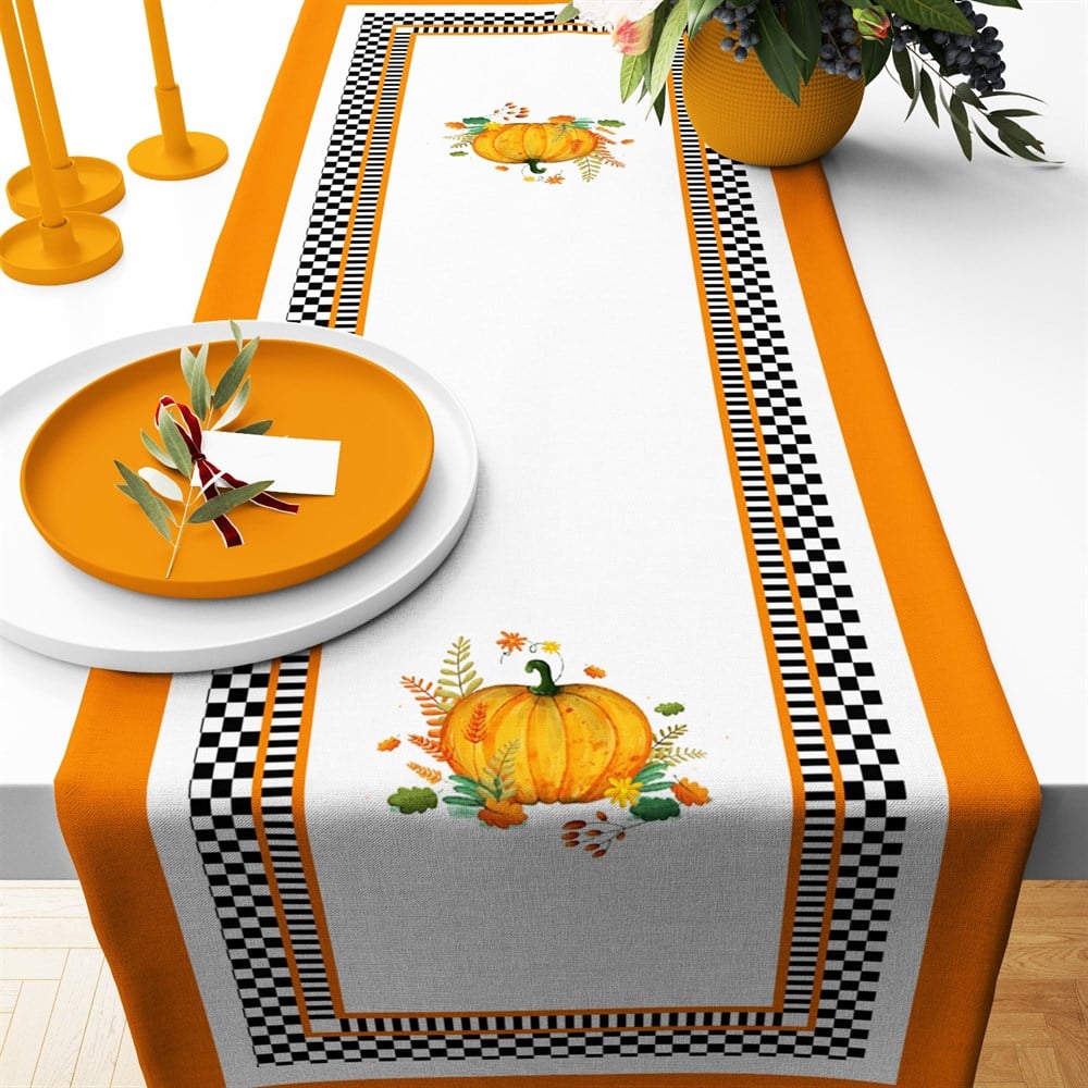 Damalı Kabak Desenli Runner Kumaşı