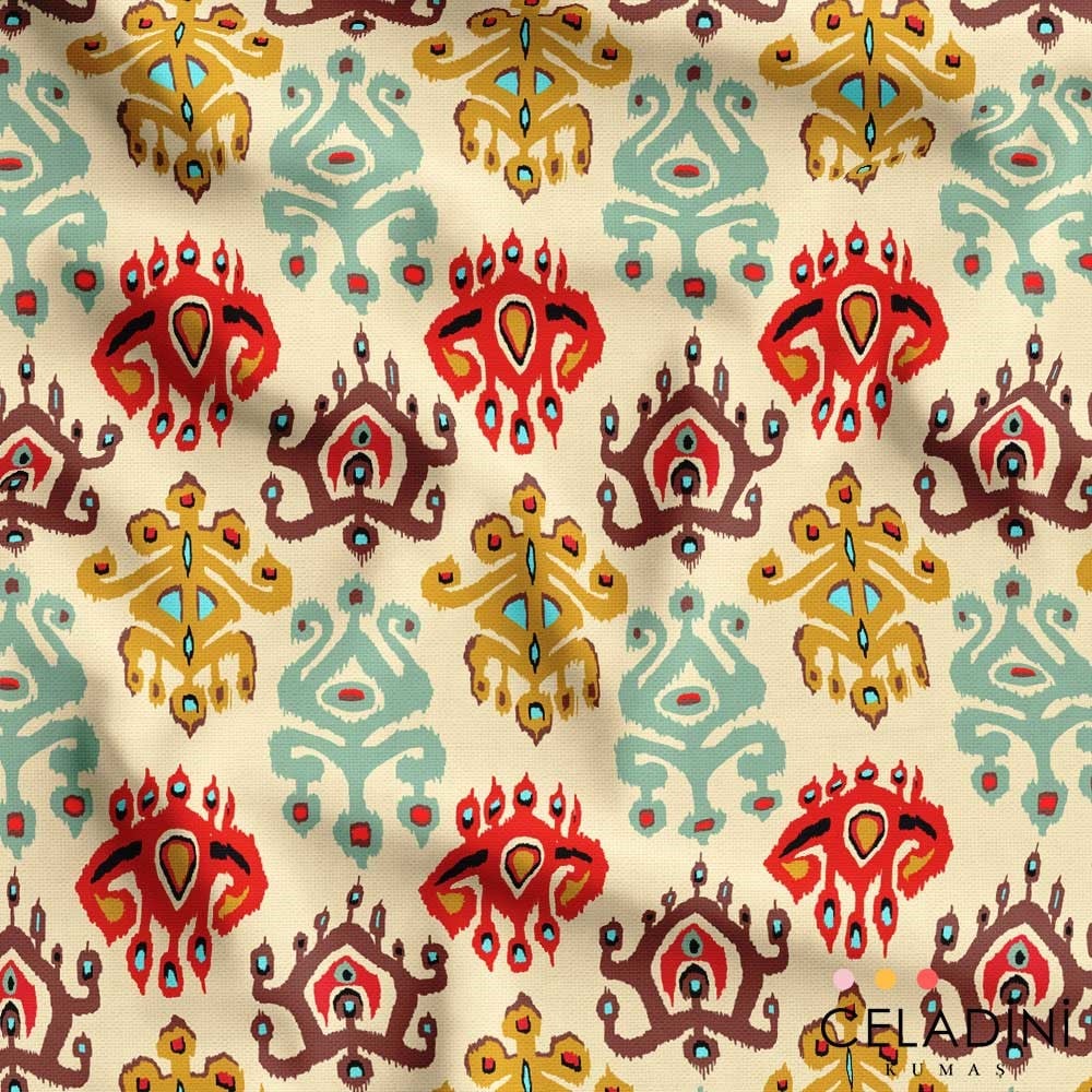 Damask Etnik Desenli Kumaş