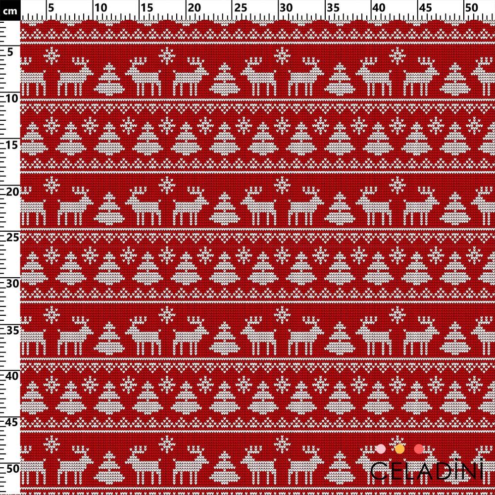 Geyikli Kazak Örgü Efektli Yılbaşı Desenli Kumaş