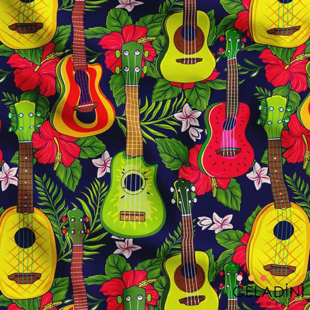 Gitar Desenli Pop Art Kumaş