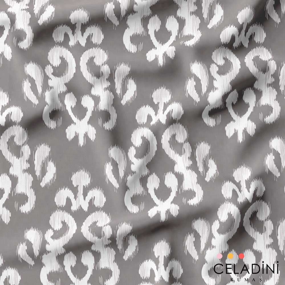 Gri Beyaz Damask Desenli Kumaş