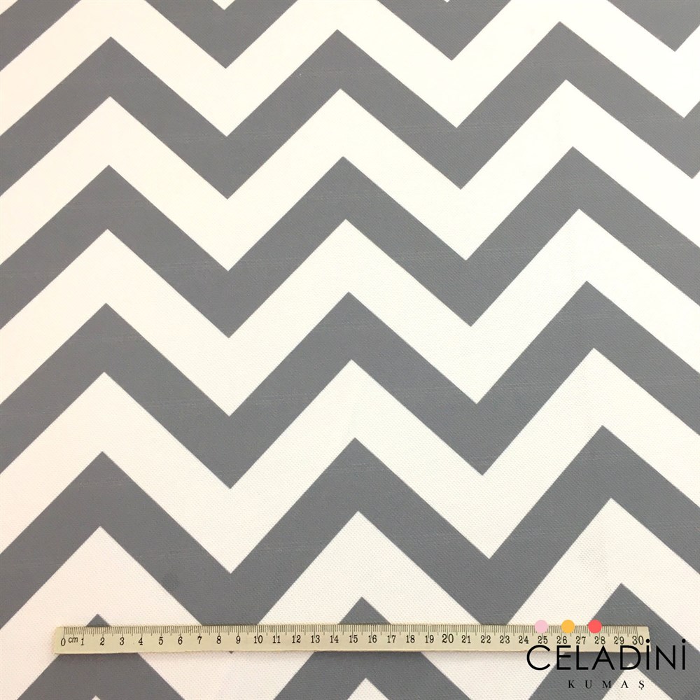 Gri Beyaz Zigzag (Chevron) Kumaş