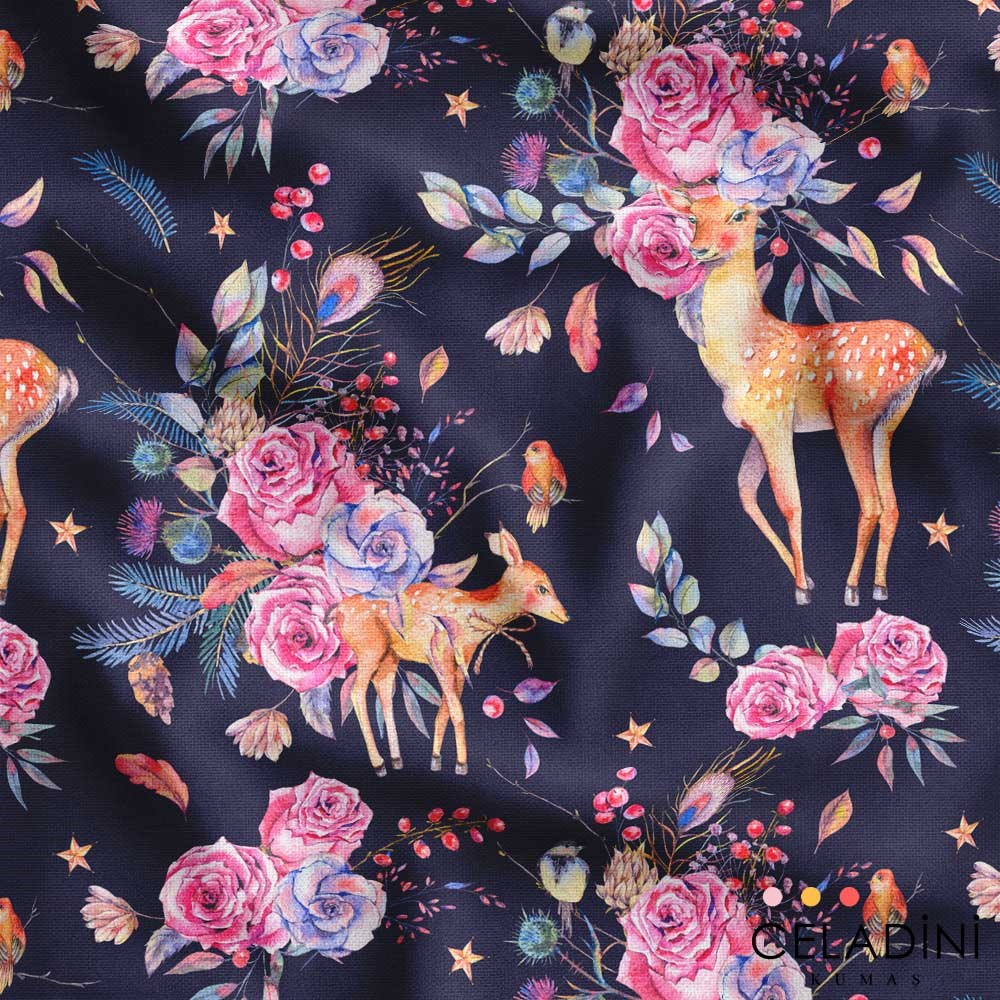 Güller ve Ceylan Desenli Kumaş