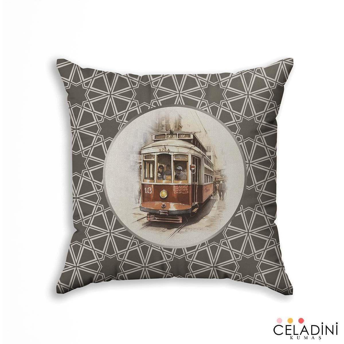 İstanbul Serisi Tramvay Desenli Kırlent Kumaşı