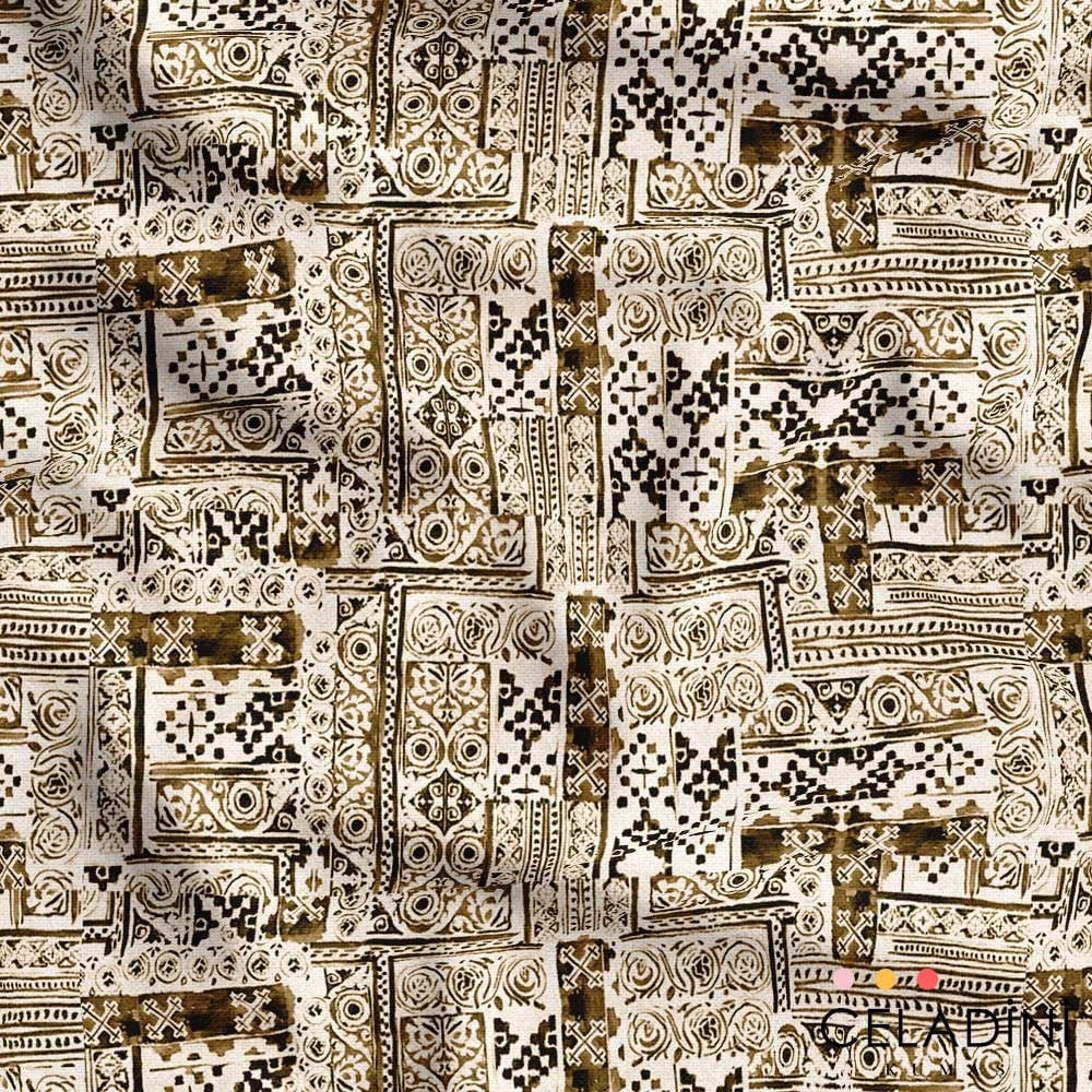 Kahve Tribal Etnik Desenli Kumaş