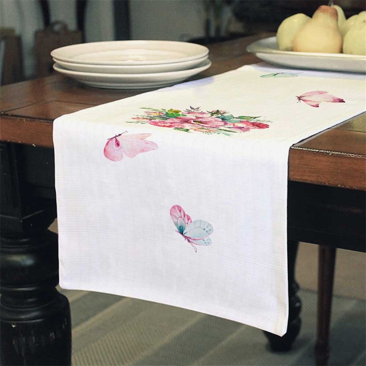 Kelebek ve Çiçek Desenli Runner Kumaşı