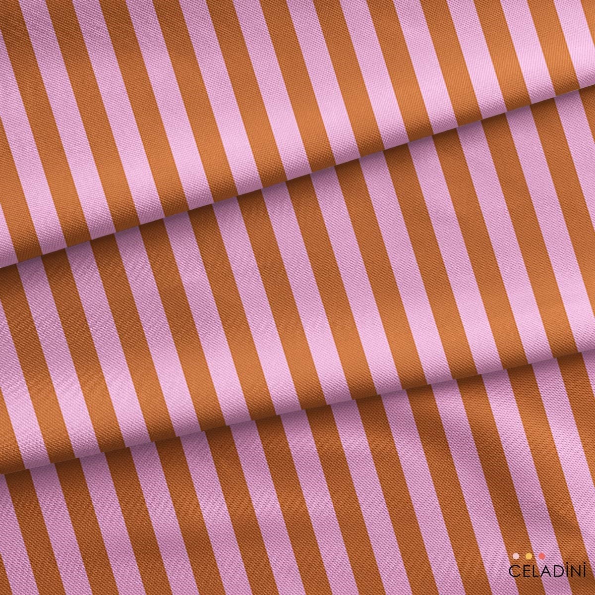 Kiremit / Açık Pembe 2x2 cm Çizgili Kumaş