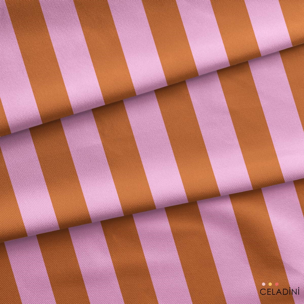 Kiremit / Açık Pembe 5x5 cm Çizgili Kumaş