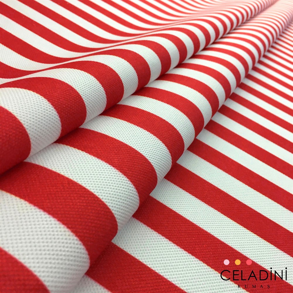 Kırmızı Beyaz 2x2 cm İnce Çizgili Kumaş - Celadini