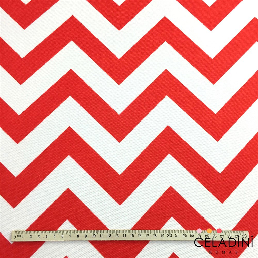 Kırmızı Beyaz Zigzag (Chevron) Kumaş