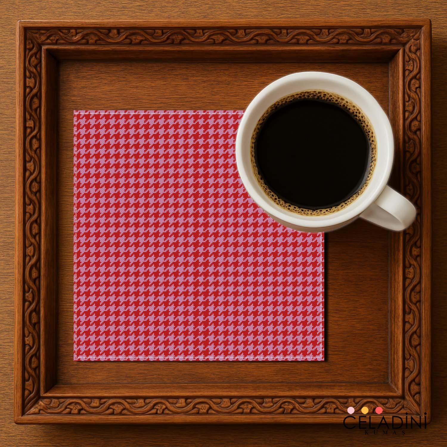 Kırmızı Pembe Kaz Ayağı Kokteyl Peçetesi Kumaşı