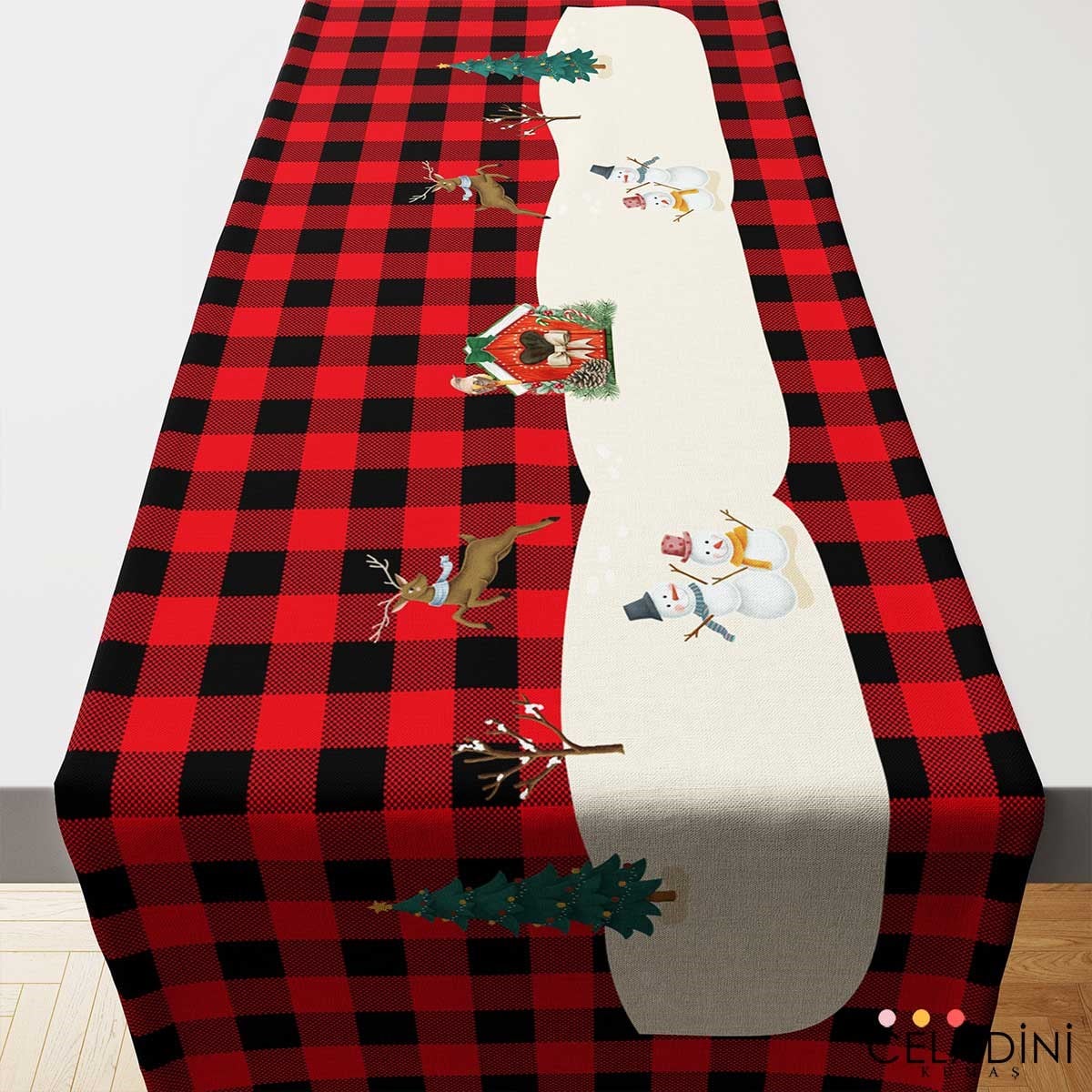 Kırmızı Siyah Ekose Yılbaşı Runner Kumaşı Model-2