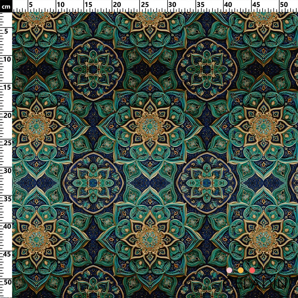 Koyu Yeşil Geometrik Desenli Ramazan Serisi Kumaş