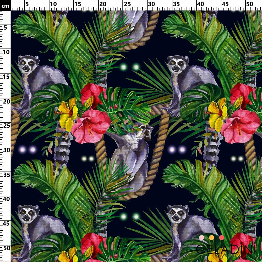 Lemur Desenli Tropikal Kumaş