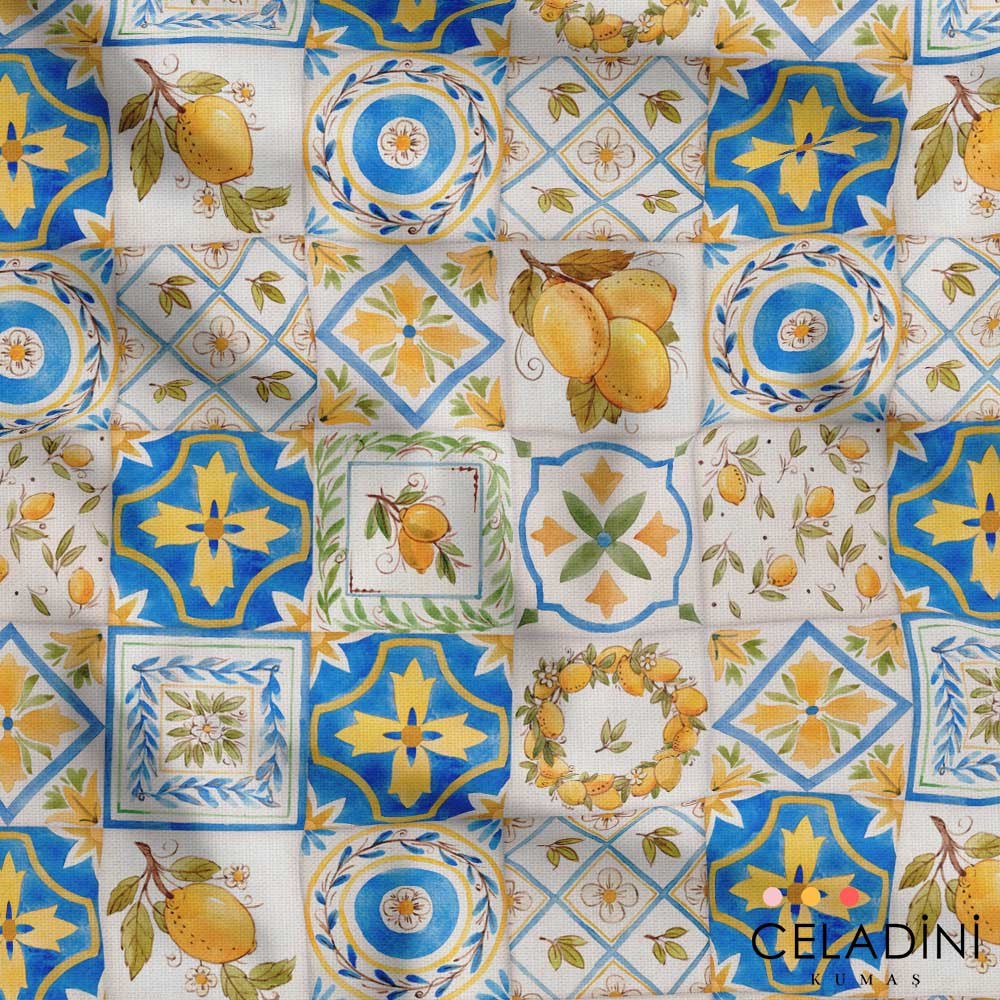 Limonlu Fayans Desenli Kumaş