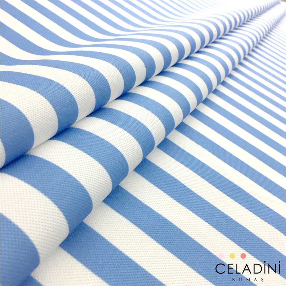 Mavi Beyaz 2x2 cm İnce Çizgili Kumaş - Celadini
