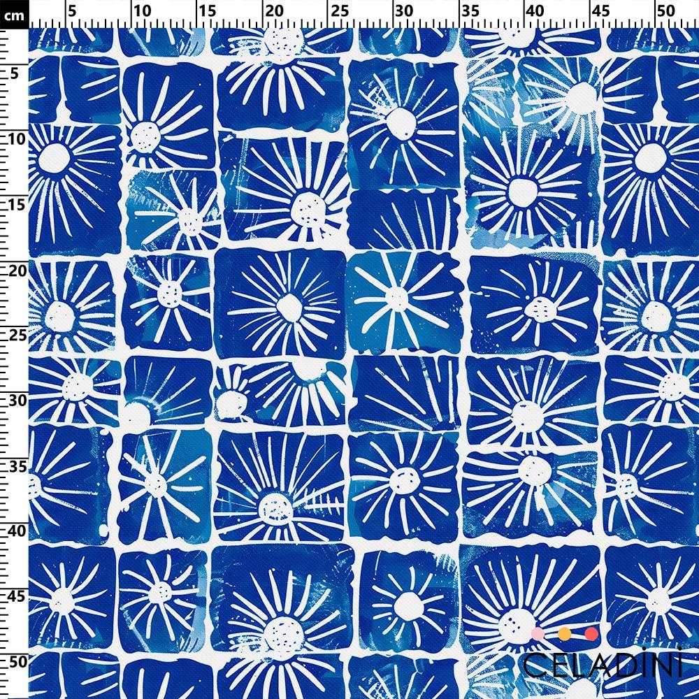 Mavi Beyaz Eskitme Denizci Patchwork Desenli Kumaş