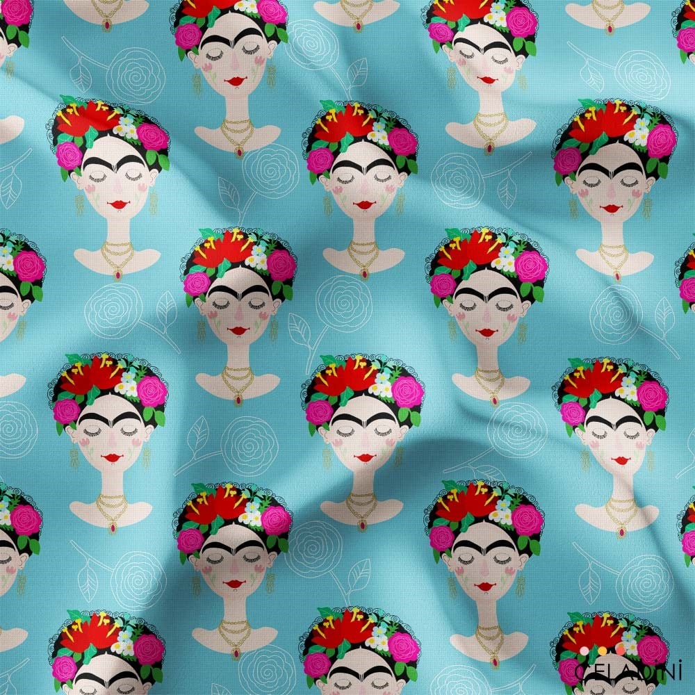 Mavi Fon Popart Frida Kahlo Kumaş