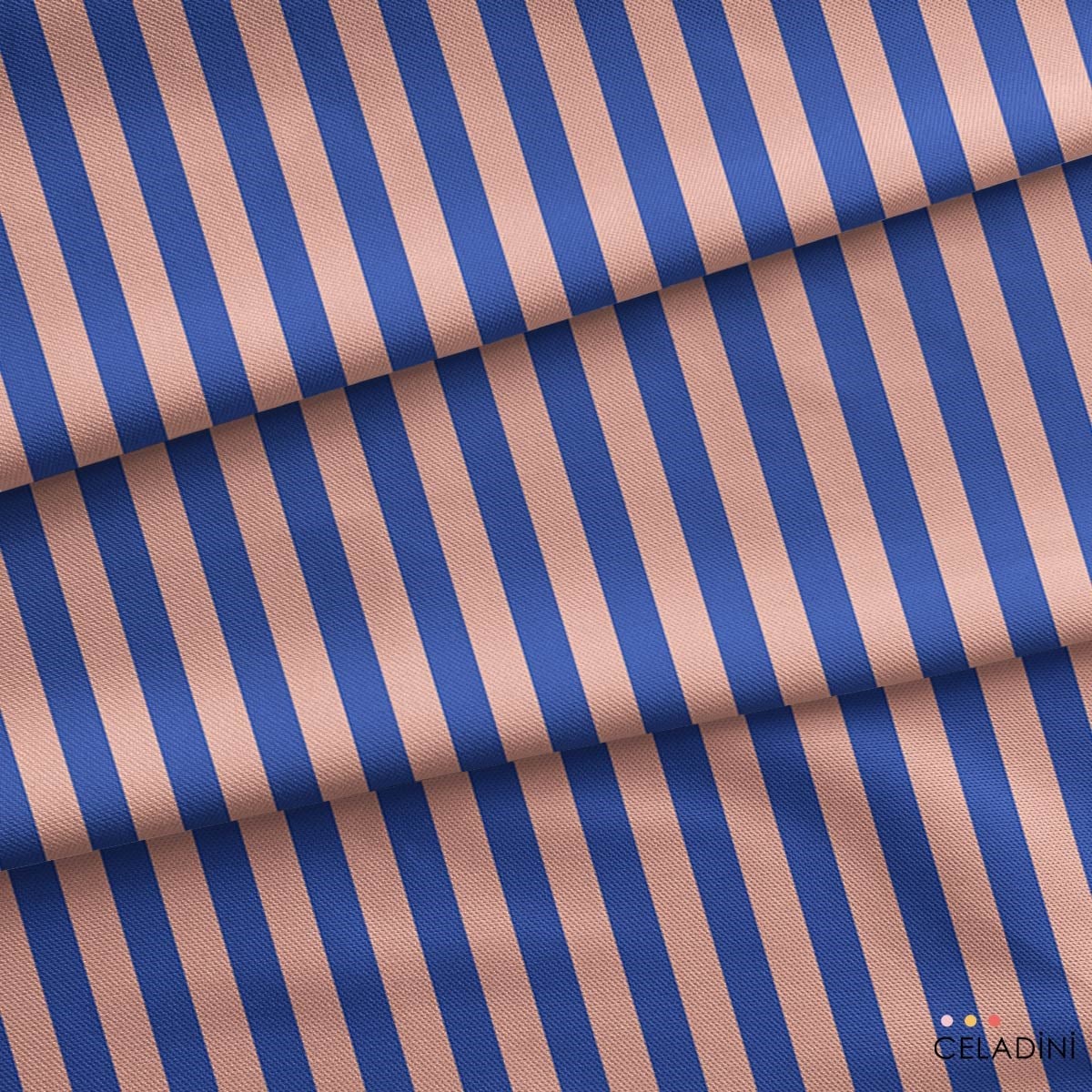 Mavi / Şeftali 2x2 cm Çizgili Kumaş