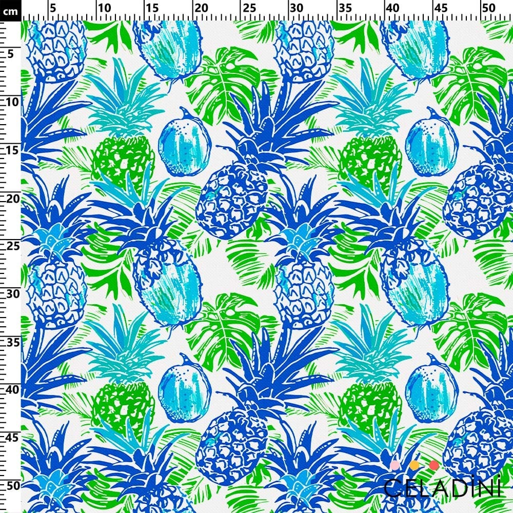 Mavi Yeşil Tropikal Ananas Desenli Kumaş