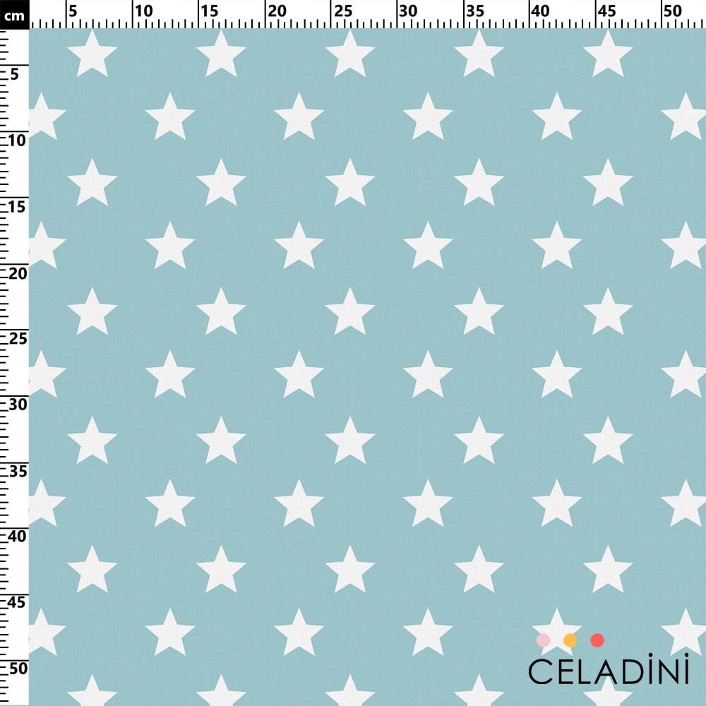 Mint Fon Beyaz Yıldız Desenli Kumaş